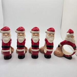 Vintage Santa Claus Ceramic Napkin Rings Set of 5 Christmas Holiday‎ Table Decor